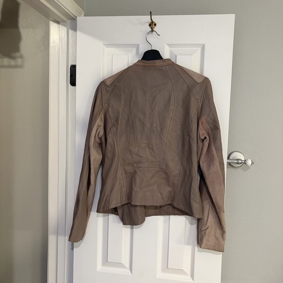 Mint Velvet Leather Moto Jacket Tan Beige Suede Panel Size US 10 - Picture 13 of 15